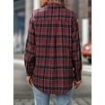 thumbnail image 2 of Women'S Button Down Shirt Plaid Shirt Long Sleeve Lapel Business Casual Tops Work Shirt Deep Wine Red M, 2 of 8