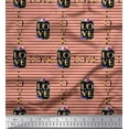 thumbnail image 1 of Soimoi Orange Cotton Jersey Fabric Stripe & Floral Alphabet Text Printed Craft Fabric by the Yard 58 Inch Wide, 1 of 3