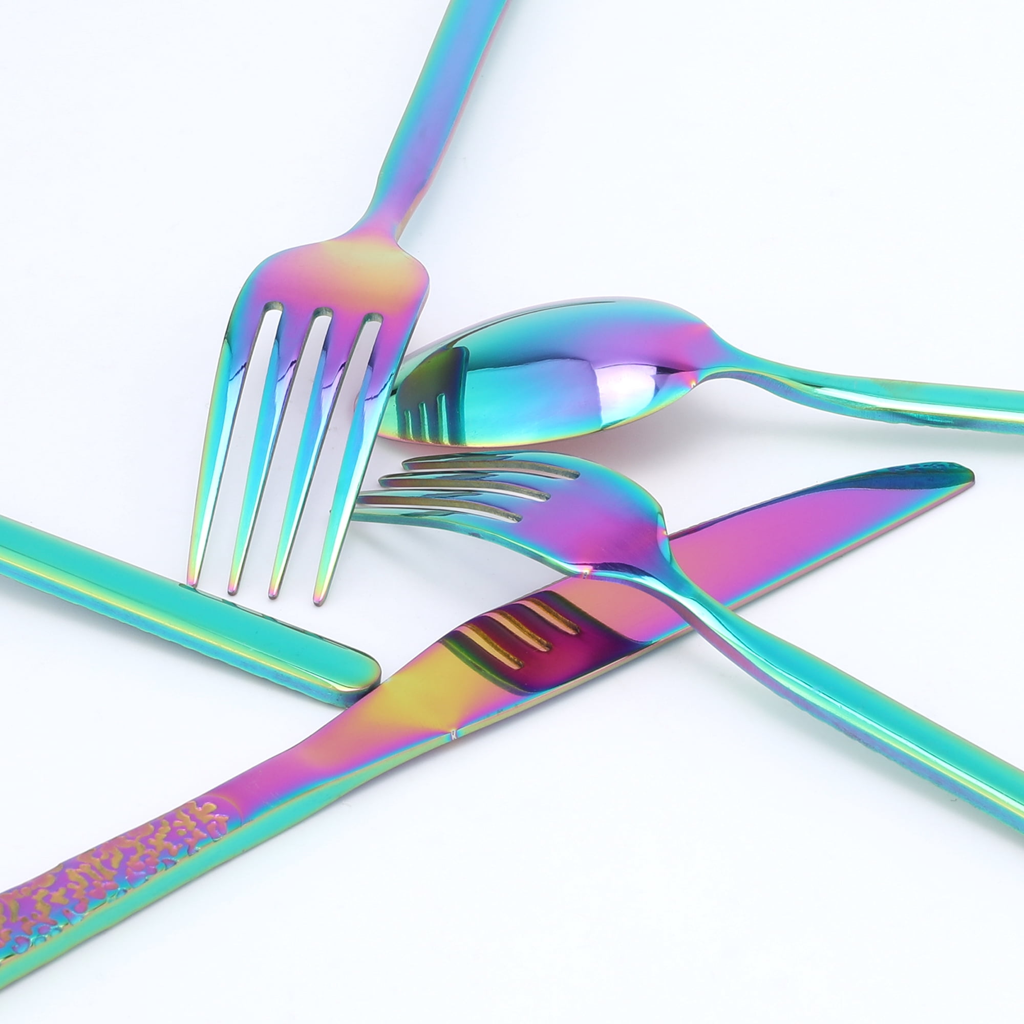 Unique Bargains 30 Piece Stainless Steel Silverware Set with Knife,Spoon,Fork Colorful