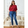 thumbnail image 6 of SHOWMALL Women's Plus Shirts Batwing Half Sleeve Drop Shoulder Shirt Textured Fashion Blouse 3X Red, 6 of 7