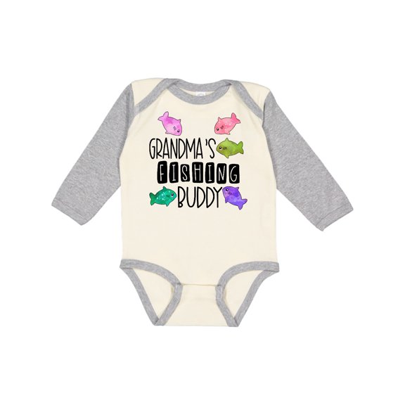 Inktastic Grandma's Fishing Buddy with Colorful Fish Boys or Girls Long Sleeve Baby Bodysuit