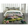 thumbnail image 3 of Ambesonne Flamingo Quilted Bedspread Set 3 Pcs, Serene Birds Nature Scene, King Size, Soft Pink and Lime Green, 3 of 5