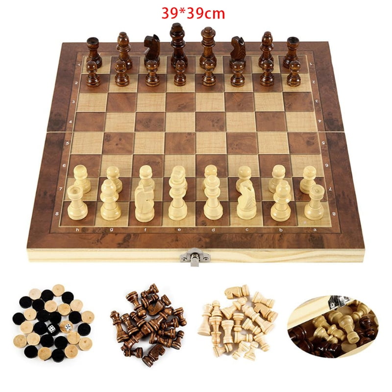 Large Magnetic Wooden Chess Set Felted Folding Game Board 39cm*39cm Interior 