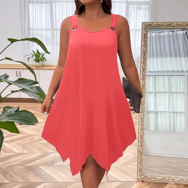 XiYing Robe pour Femme, Robe d'Été Décontractée Unie à Grand Col Rond Sans Manches avec Bretelles et Taille Haute, Grande Taille P-TTG,