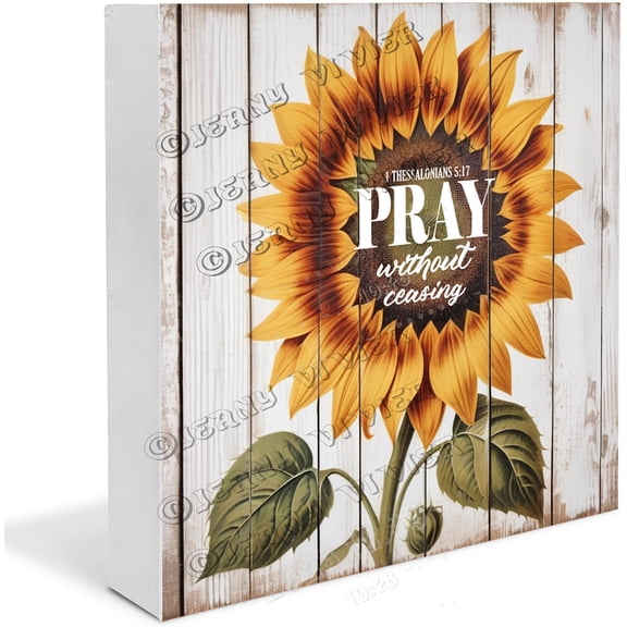 Zomyto 5"x5" Sunflower Bible Verse Thessalonians 5:17 - Pray Without Ceasing Wooden Box Sign Small Wooden Plaque Decor
