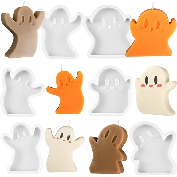 Halloween Ghost Candle Molds for Candle Making, 6 PCS Different Shapes Cute Spooky Silicone Molds for Candles Wax Soap Clay Plaster Epoxy Resin Home Decorations