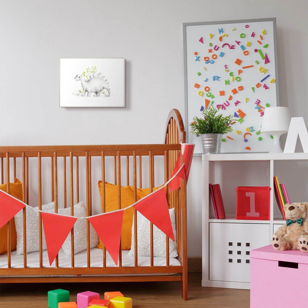 The Kids Room by Stupell Cute Cartoon Dinosaur Prehistoric Dino Animal Painting Wall Plaque Art by Studio Q by Studio Q