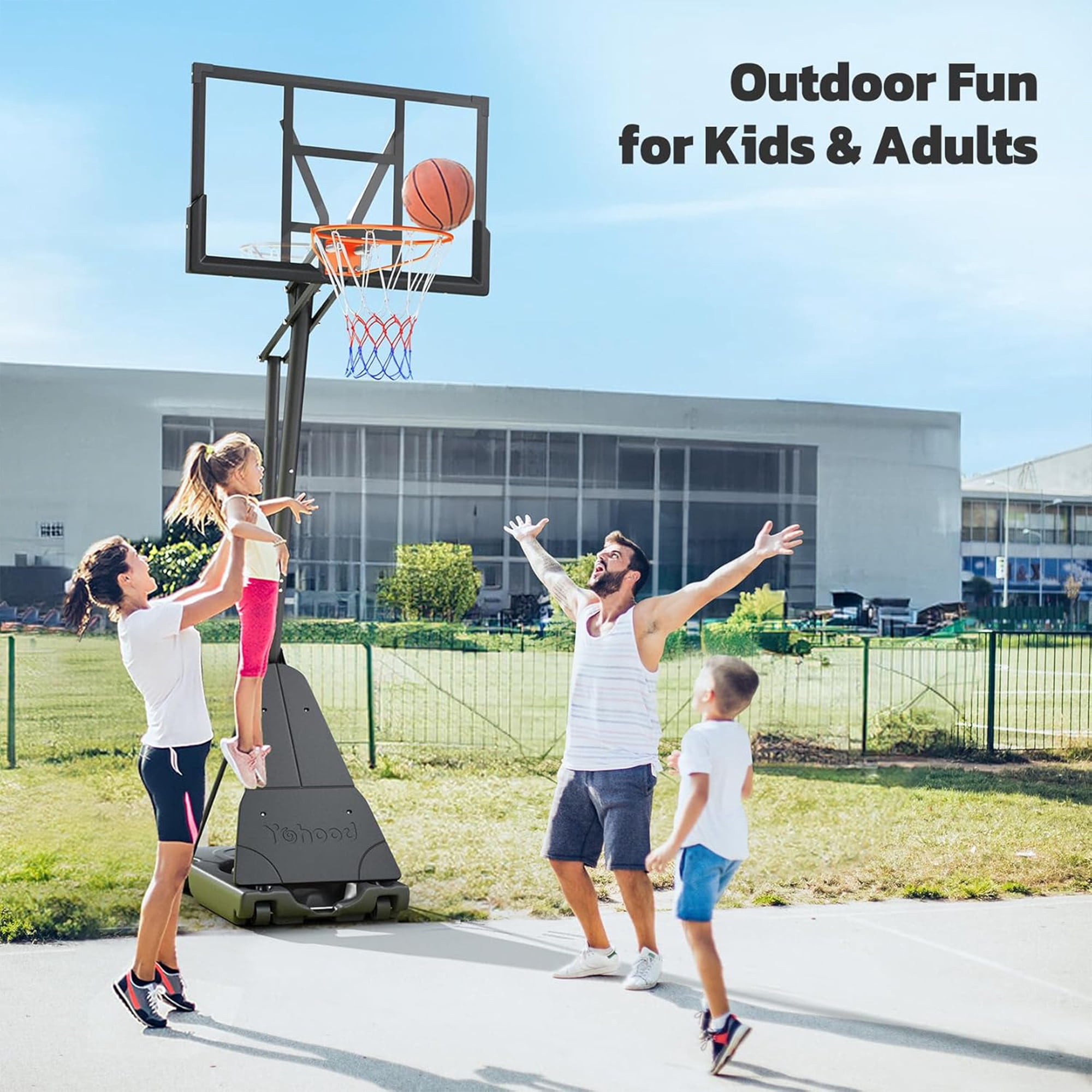 Toremore 44" Basketball Hoop Outdoor Adjustable, 5.25-10FT Portable Basketball Hoop Goal System with Shatterproof PC Backboard and Larger Base for Kids Youth and Adults