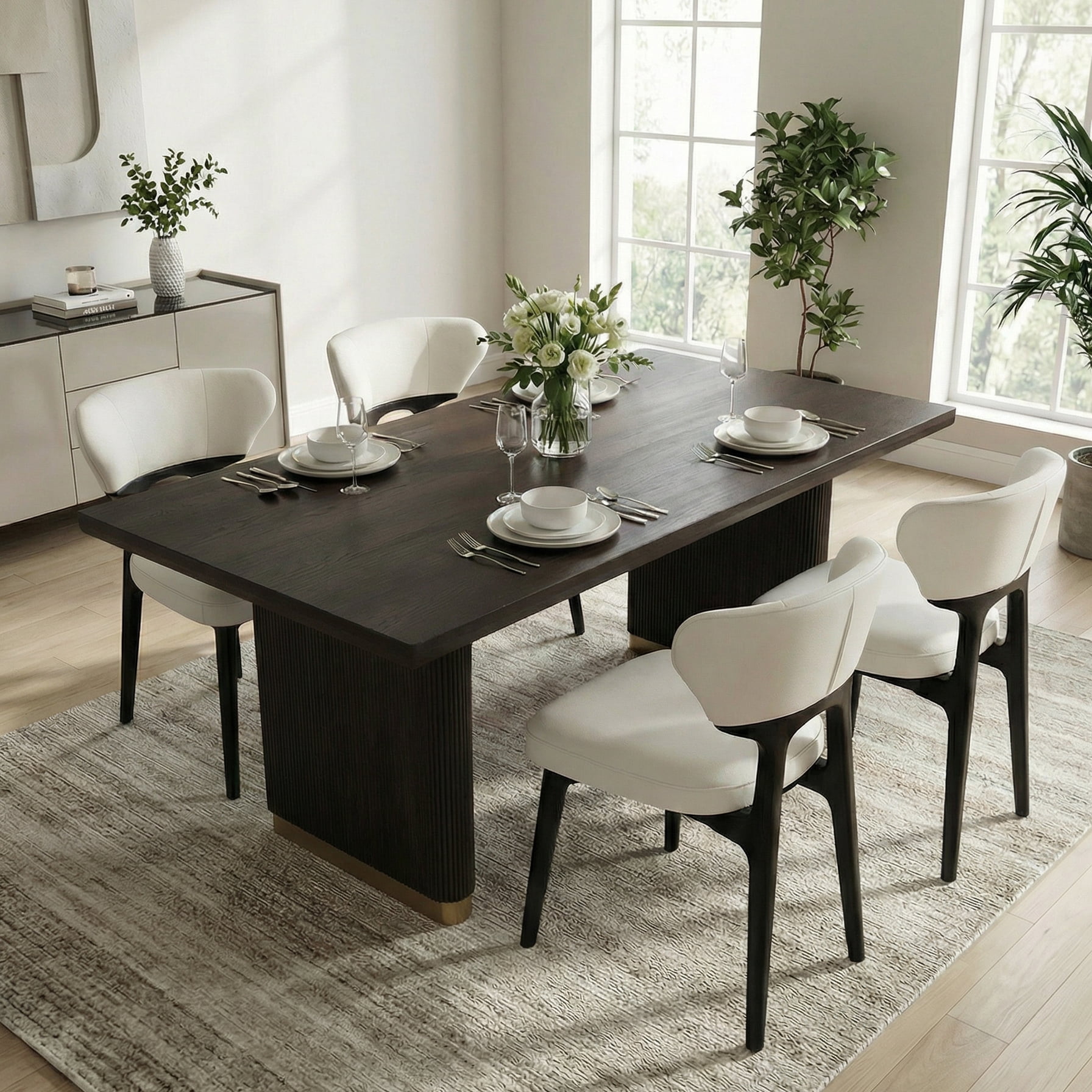Noble House Solid Wood Dining Chairs Set of 4 Black Modern Upholstered Dining Room Chair