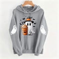 thumbnail image 3 of qolati Halloween Hoodie for Women Ghost Pumpkin Graphic Spooky Long Sleeve Pullover Sweater Cute Fall Oversized Fleece Lined Hooded Tops Gray S, 3 of 6