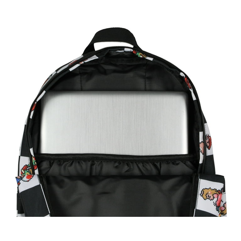 Super Nintendo Mario Kart 8-Bit Character Checkered Travel Laptop Backpack 17" Super Nintendo Mario Kart 8-Bit Character Checkered Travel Laptop Backpack 17"