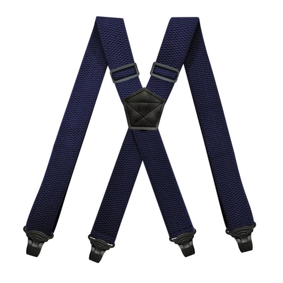 MOJOGO Mens 1.5 In Wide Suspenders Casual X Type Adjustable Elastic Braces Dress Pants Jean Suspender with Strong Clip Navy Free Size
