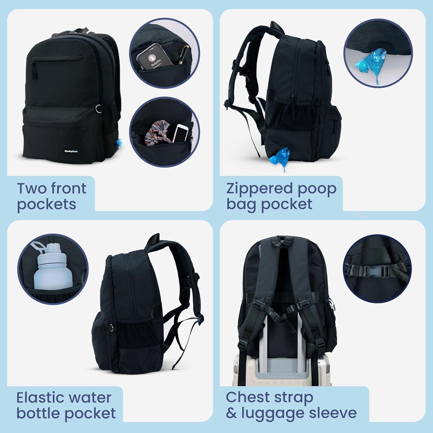 Dog Travel Bag for Supplies - Backpack with 2 Collapsible Dog Bowls, Food Bag, Treat Pouch: Black