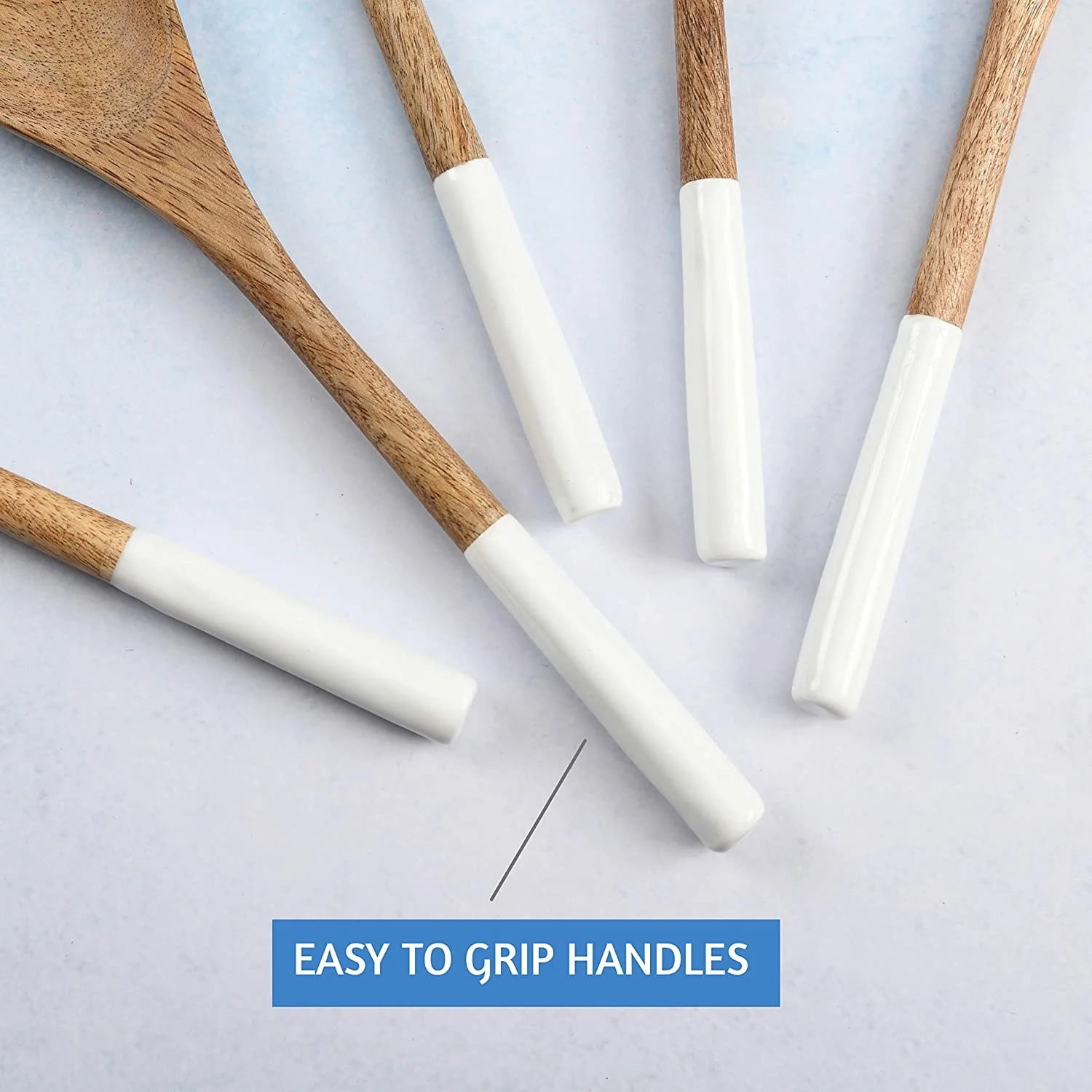 TEAFIRST Wooden Spoons for Cooking Utensils Set, Non Stick for Kitchen Cookware, Acacia Wood, White