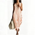 thumbnail image 2 of Eawtki Women's V Neck Sleeveless Maxi Dress Vertical Stripes Loose Fit Casual Summer Linen Blend Beach Cover Up Dress, 2 of 7