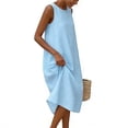 thumbnail image 4 of JGGSPWM Summer Dresses for Women Cotton Casual Round Neck Maxi Dress Striped Print Beach Vacation Long Sundresses with Pockets Blue M, 4 of 5