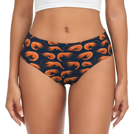 Womens Underwear - Orange Shrimp Print No Show Seamless Underwear for Women  Soft Stretch Womens Panties  Hipster Ladies Panties Bikini Underwear Briefs