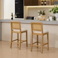 thumbnail image 4 of Jianyuan Song 4 Pcs Rattan Back Bar Stools Set, Solid Wood Bar Height Chairs with Linen Cushion, 38.6" Tall Kitchen Island Stools for Dining Room & Café, Available in Beige, 4 of 13