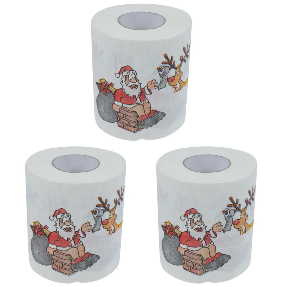 LEEYNEER 3pcs Christmas Themed Tissue Roll Cartoon Printed Toilet Paper Festival Paper Towel for Kitchen Bathroom (Santa and Elk)