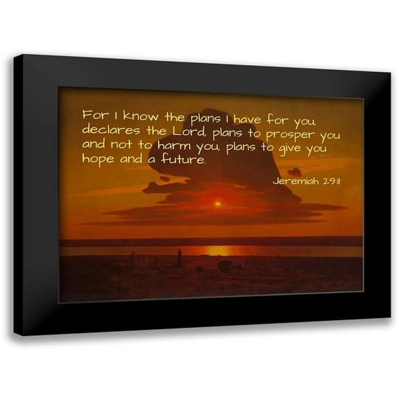 ArtsyQuotes 14x11 Black Modern Framed Museum Art Print Titled - Bible Verse Quote Jeremiah 29:11, Arkhip Kuindzhi - Red Sunset on the Dnieper
