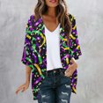 thumbnail image 1 of TaTaai Womens sun-protective printed cardigan, 3/4 sleeves, chiffon fabric, casual trendy, lightweight flowy, Mardi Gras essential, perfect for daily commute & festival outings Gift, 1 of 5