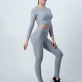 thumbnail image 2 of Elainilye Fashion Workout Outfits for Women 2 Piece Casual Solid Tight Hip Curling Yoga Suit Sports Set Long Sleeve Pants Sets,Gray, 2 of 5