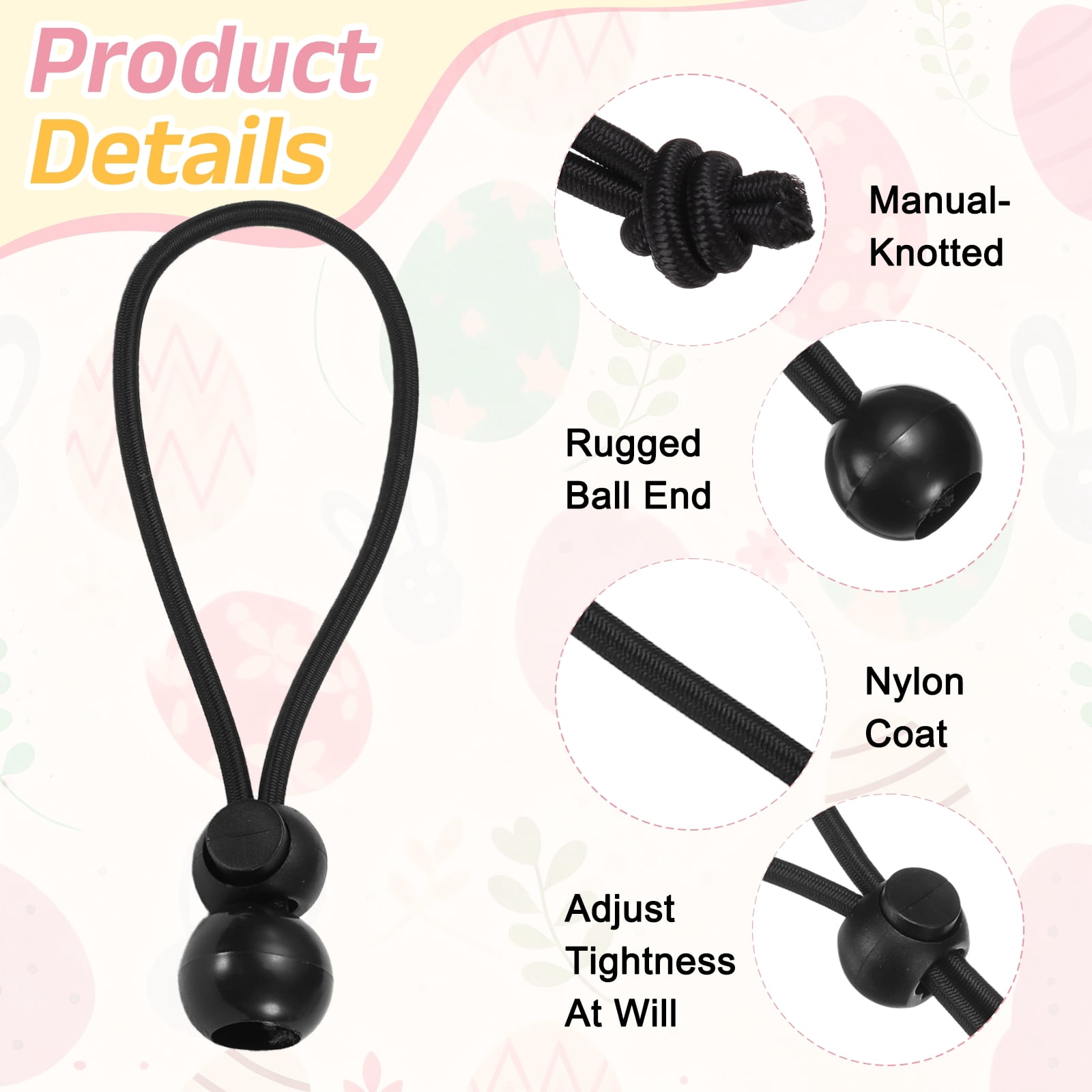 Uxcell Ball Bungee Cords, (15cm / 6 Inch, Black) (20 PCS) Universal Bungee Tie Downs, Suit for Shelter Camping Cargo Outdoor Roller Blinds Tents Canopies Tarp