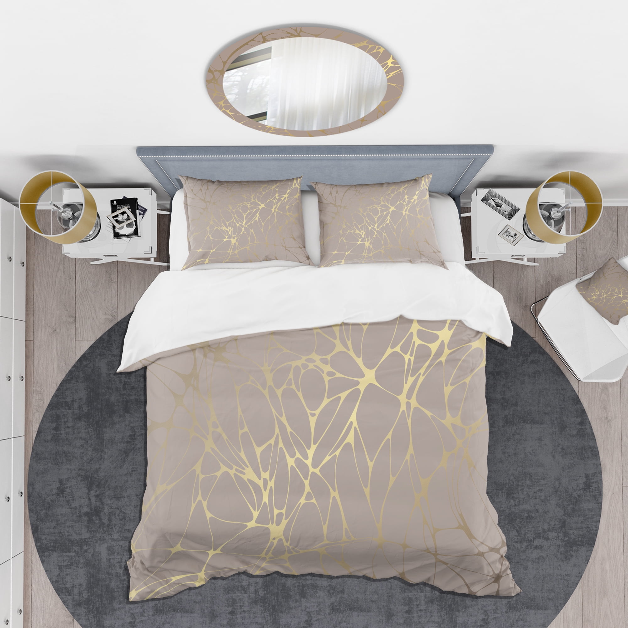 Designart 'Golden Marble Design II' Mid-Century Modern Duvet Cover Set
