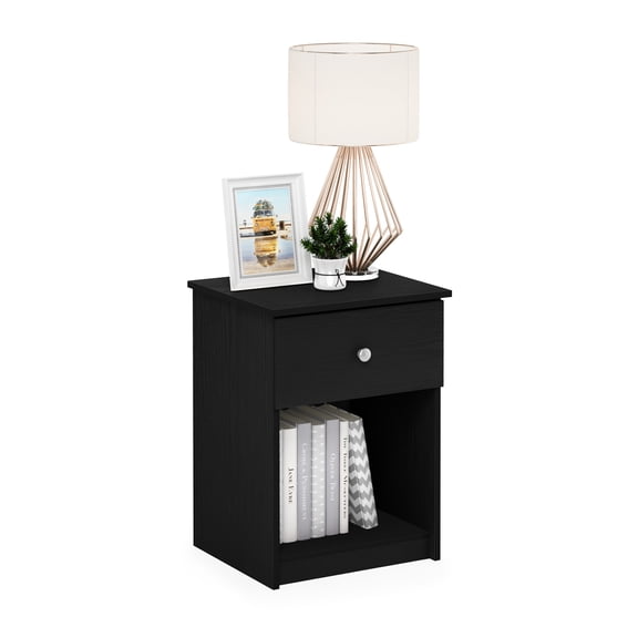Furinno TIDUR Night Stand, Nightstand with Drawer, Bedside Table, End Table, Side Table with Storage Shelf, Knob Handle Drawer, for Bedroom, Living Room, Dark Americano