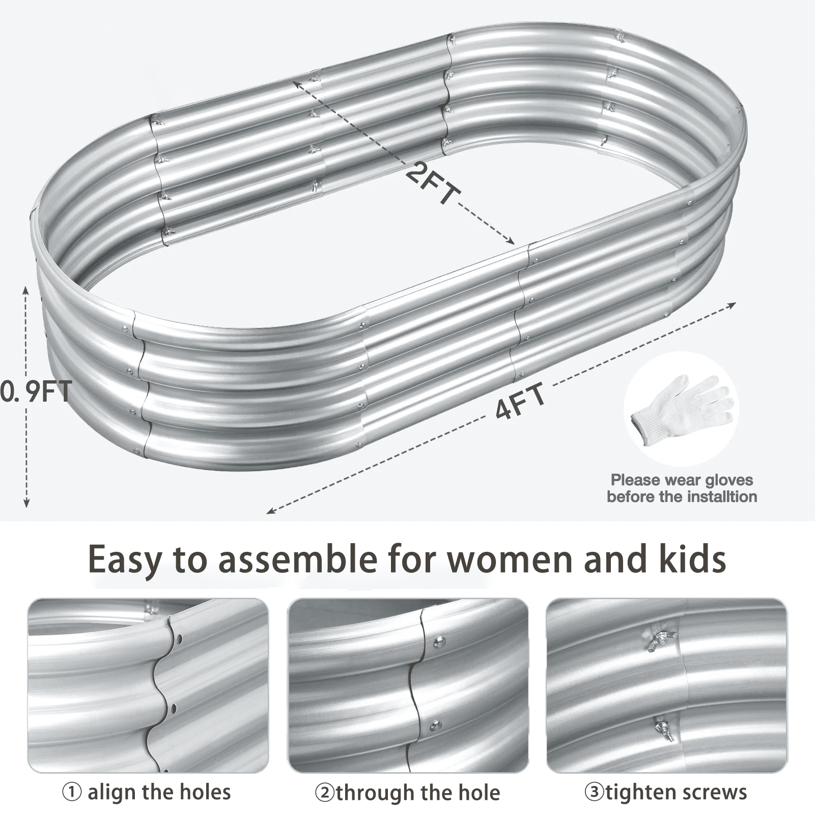 Asotewt Raised Garden Bed 4ft Oval Large Rot-Resistant Galvanized Metal Planter Box,2pack,Silver