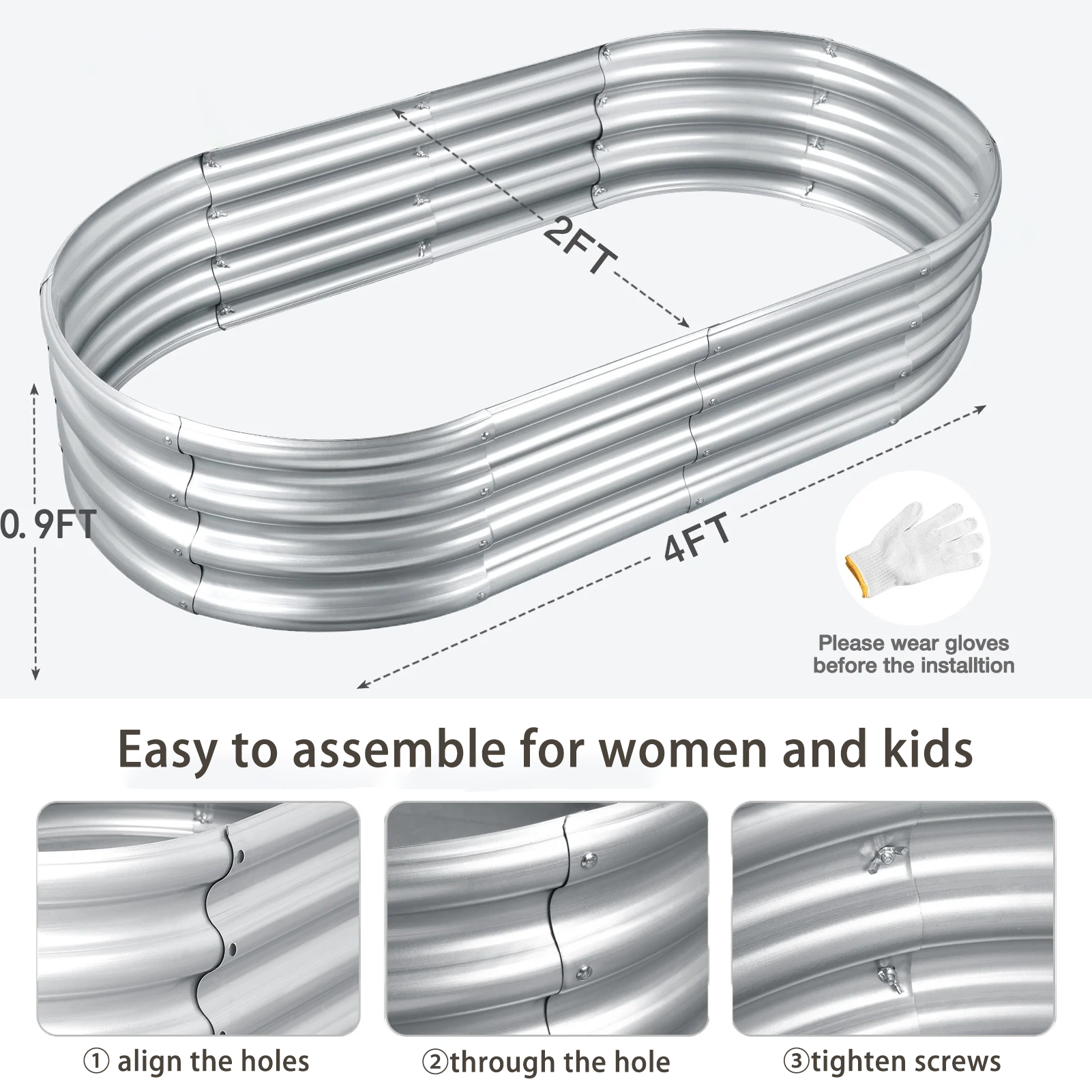 MATSKY Galvanized Raised Garden Bed, 4ft Oval, 4-Pack photo 6
