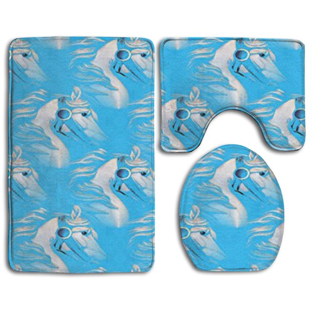 ABPHQTO Caballo blanco sobre azul Juego de alfombras de baño de 3 piezas Alfombra de baño Alfombra de contorno y tapa de inodoro ABPHQTO Cont-CHAPPLE-12253