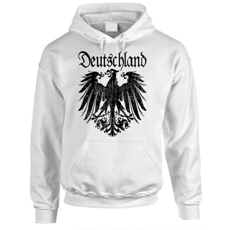 BLACK DEUTSCHLAND Eagle - German Soccer - Fleece Pullover Hoodie (Large,White)
