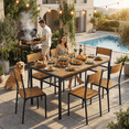thumbnail image 4 of 7-Piece Kitchen Dining Table Set, MDF Wood Kitchen Table and Chairs for 4-6 People with Storage Rack, for Small Space, Apartment, Space-Saving, Patio - Rustic Brown, 4 of 12