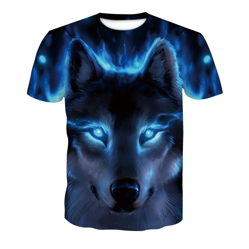 HEVIRGO Vivid 3D Wolf Printed Short Sleeve T-shirt Round Neck Plus Size Tee Top