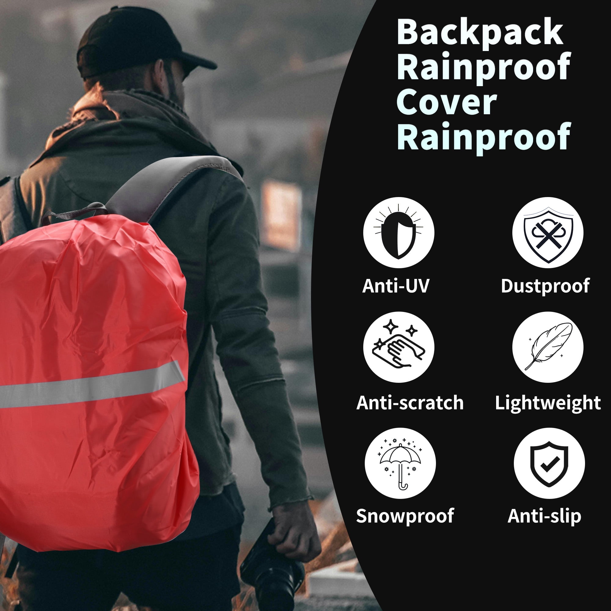 Unique Bargains Reflective Waterproof Backpack Rain Cover for Outdoor Hiking, Small, Red