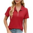 thumbnail image 1 of Timegard Hauts d'Été pour Femmes Col à Revers en V Fermeture Éclair Manches Courtes Tunique Confortable Haut Blouse Chic Décontractée, 1 of 5