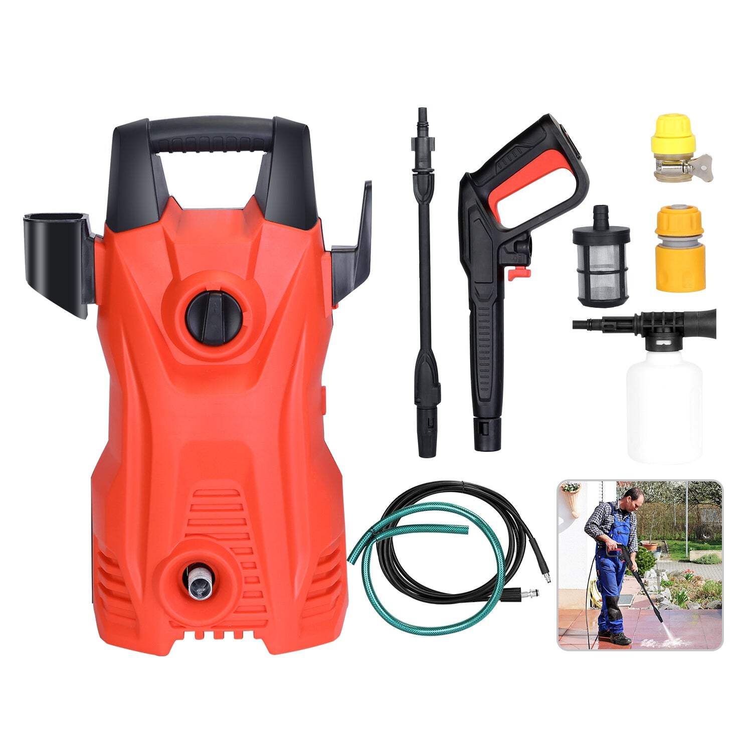 Electric High Pressure Washer 1740 PSI, 2.6 GPM, Car & Surface Cleaner, Adjustable Nozzle, Soap Dispenser, Waterproof