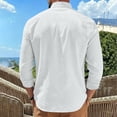 thumbnail image 5 of hoksml Men's Mandarin Collar Double Breasted Long Sleeve Linen Blend Shirt Breathable Loose Fit Casual Beach Button Down Shirt, 5 of 8
