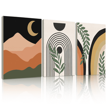 SHENIFY 12x16in3pcs Boho Wall Art Mid Century Modern Decor Botanical Boho Wall Decor Minimalist Bohemian Bedroom Decor Canvas Prints Ready To Hang for Bathroom Living Room