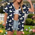 thumbnail image 2 of larppty Women's Easter Bunny Rabbit Heart Floral Print Short Sleeve Button Down Shirt - Casual Hawaiian Camp Shirt for Beach Vacation Party（Blue， L）, 2 of 6