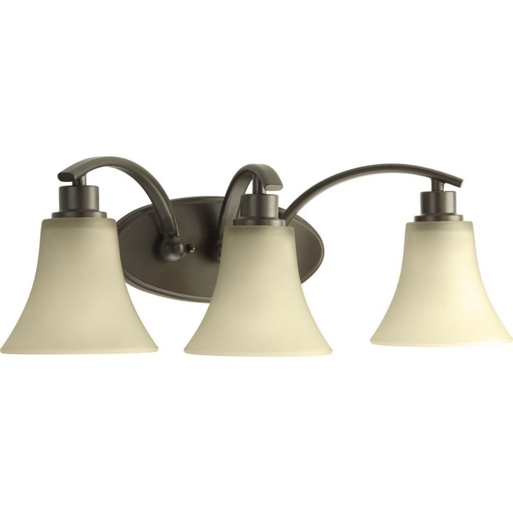 Progress Lighting Joy Collection 3-Light Bath Fixture, Ceramic, Brushed Nickel, White Etched Glass