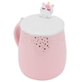 thumbnail image 4 of Taza de cerámica con patrón de dibujos animados, taza de café con agua y tapa, cuchara para uso en el hogar y la Oficina, color rosa, 4 of 14