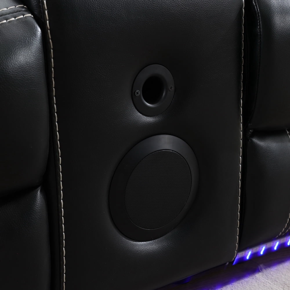 Gewnee 2-Seat Technical Leather Power Reclining Loveseat with LED Strip, Bluetooth Speakers, USB Charging, Cup Holders and Storage, Black