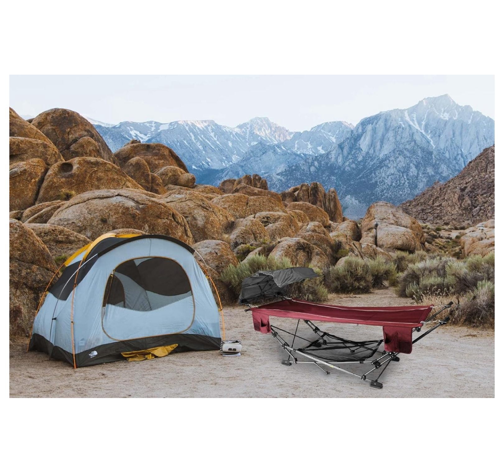 Limited Portable Folding Metal Framed Hammock with a Retractable Canopy, Perfect for Camping, Patio, Outdoor, and Relaxing, Side Pockets Included, Red (Pack of 1)