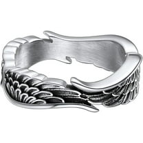 ChainsHouse Silver Vintage Rings for Men Women Wing Shaped Stainless Steel Band Ring Birthday Christmas Jewelry Gift