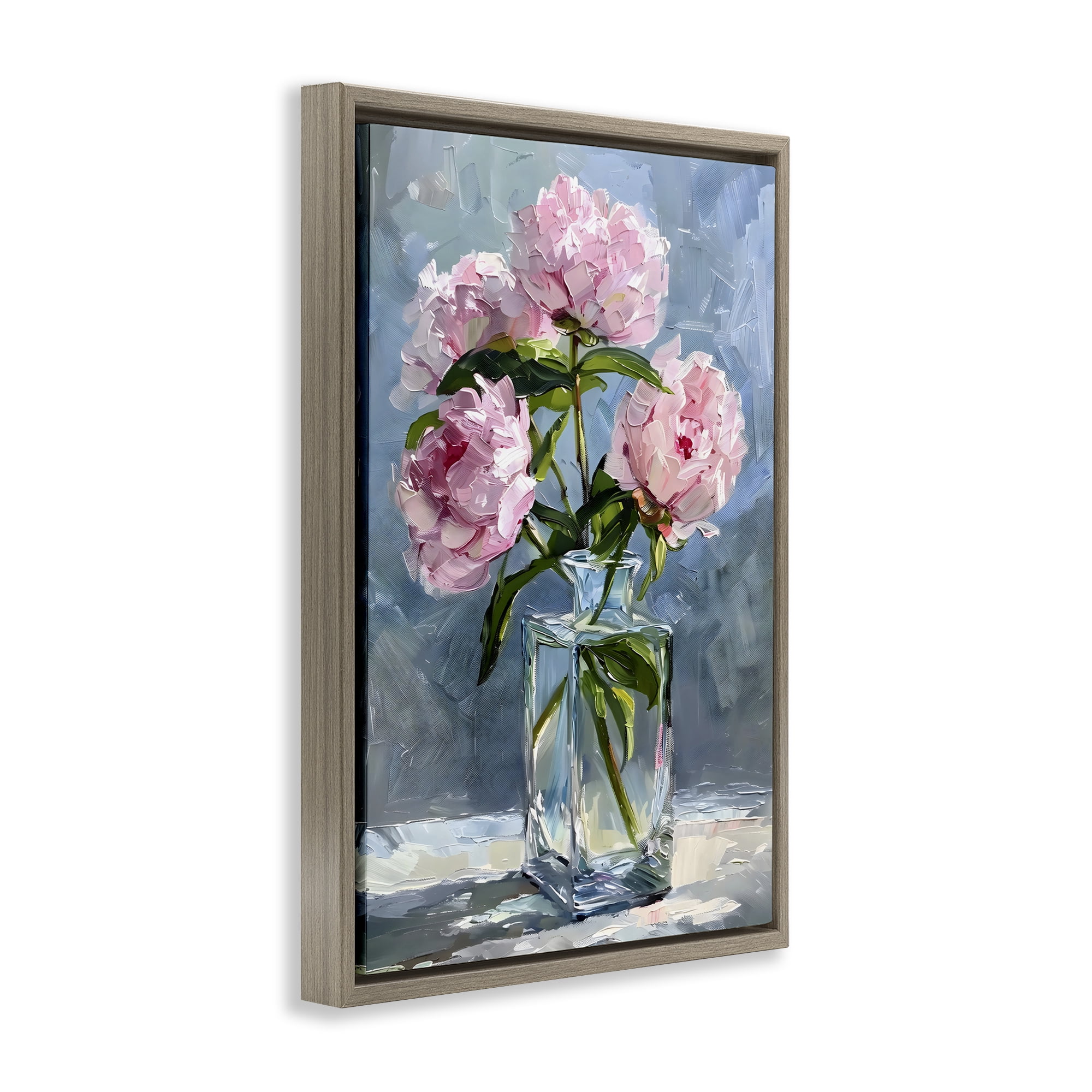 Stupell Industries Beautiful Pink Pastel Peonies Brown Framed Floater Canvas Wall Art, design by Creative Studio