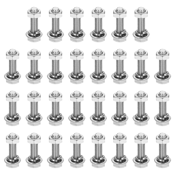 M4 x 16mm 304 Stainless Steel Hex Head Screws Bolts, Nuts, Flat & Lock Washers Assortment Kit, 30 Sets