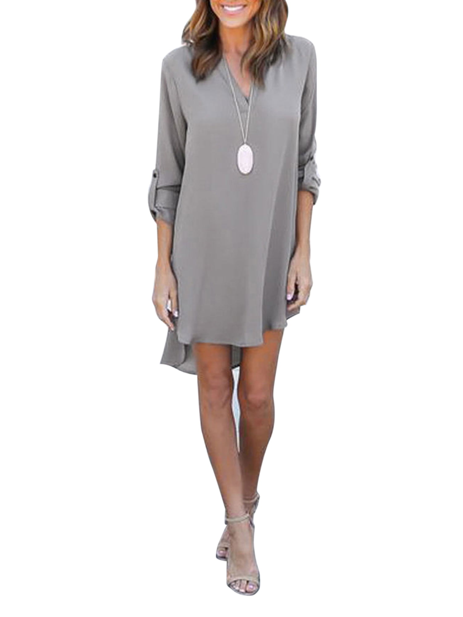 Women Buttons Down Asymmetrical Shirt Dress Irregular Loose Midi Dress Plus Size