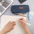 thumbnail image 2 of Estuche de papelería para estudiantes, de algodón y lino, organizador de oficina, monedero, neceser, color azul vaquero, 2 of 5
